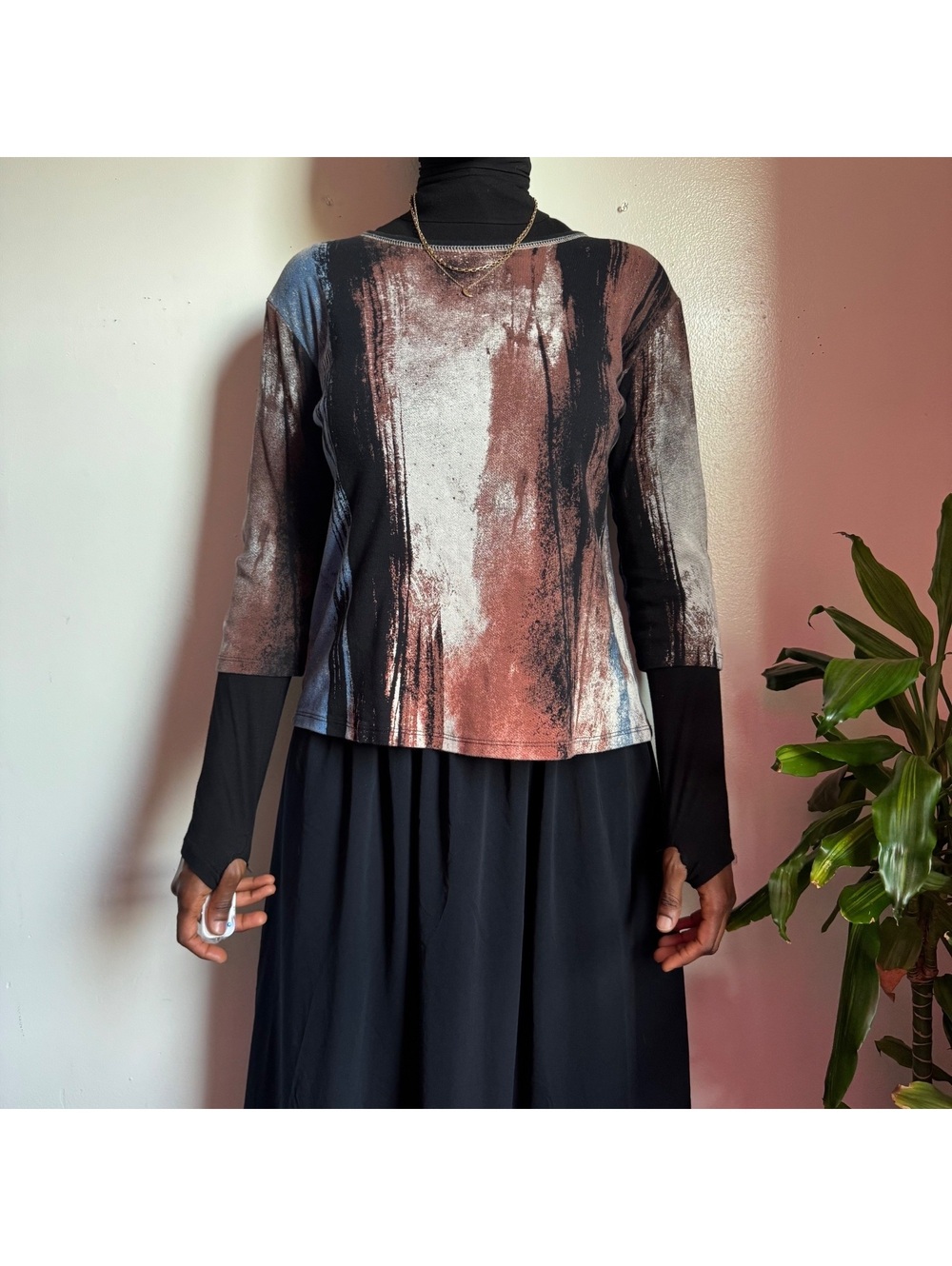 Y2K Jess & Jane Earthcore Abstract Graphic sweater Top size L